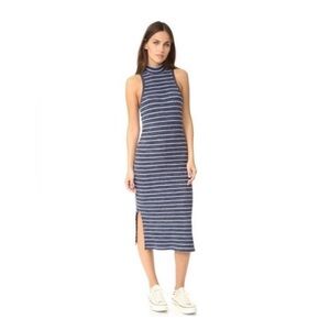 Splendid Sleeveless Navy Striped Mock Neck Knit Midi‎ Dress - Size L